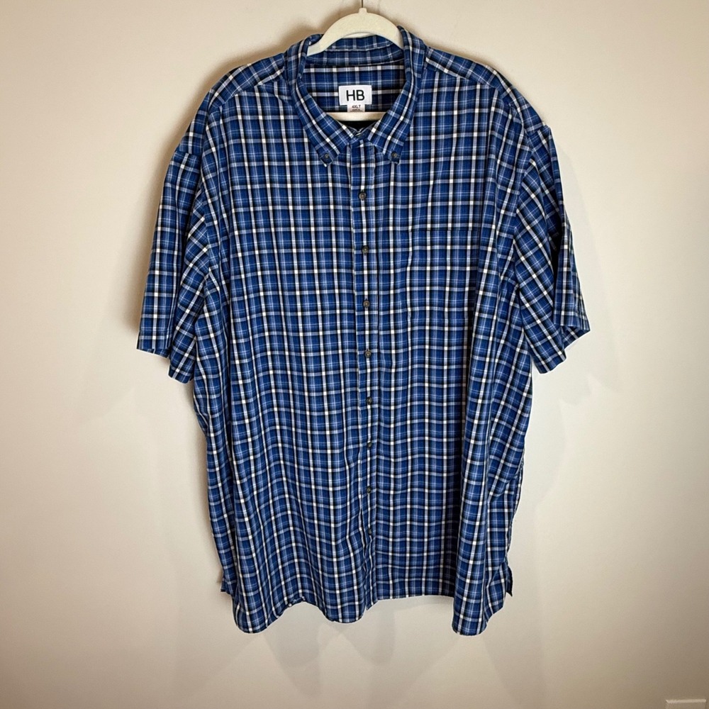 HB 4XLT‎ Blue Plaid Short Sleeve Button Up Shirt Men Big Tall